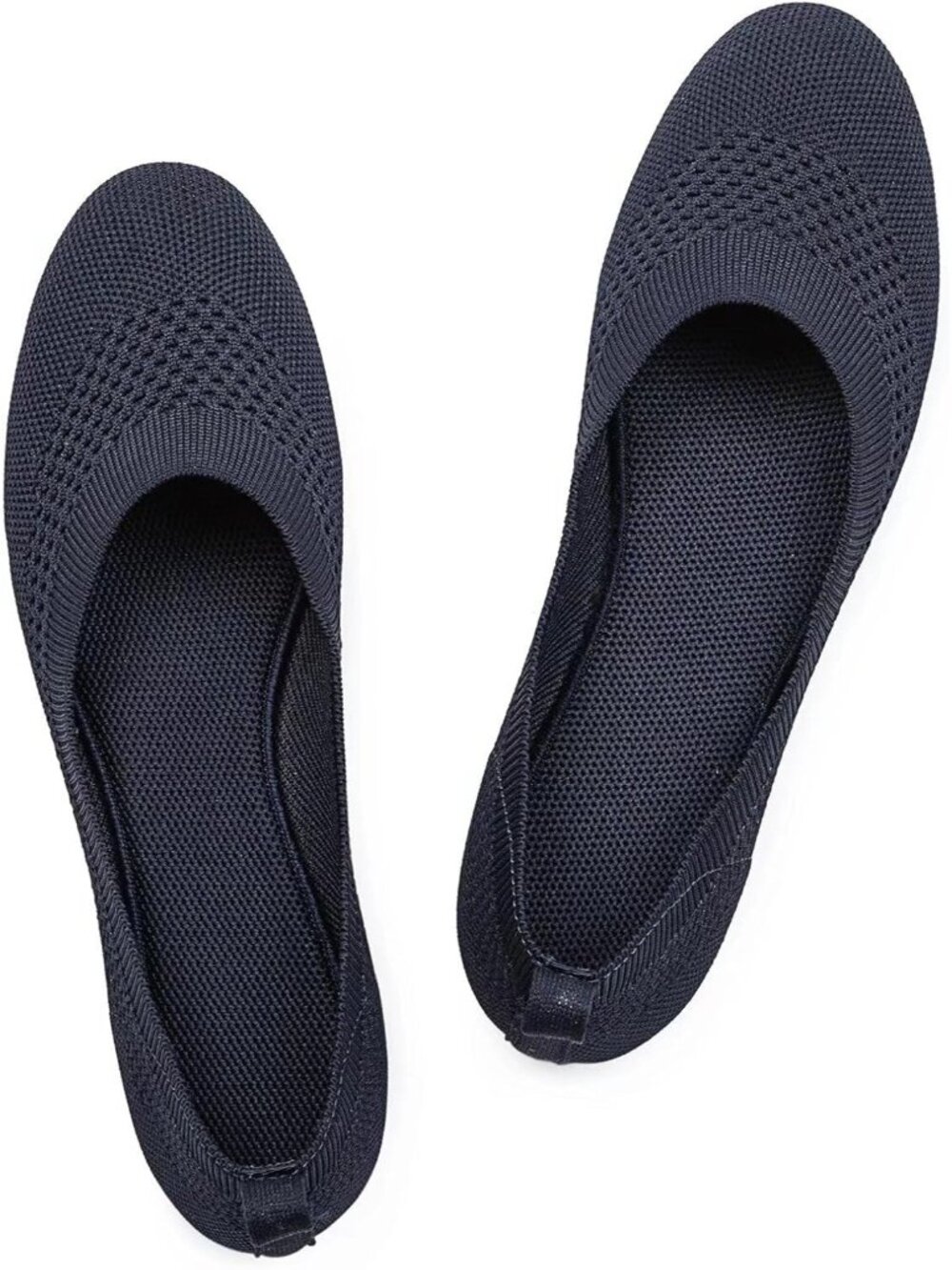 Womens Navy Knit Ballet Flat Shoes Knit Shoes Round Toe Slip On Ballerina Flats